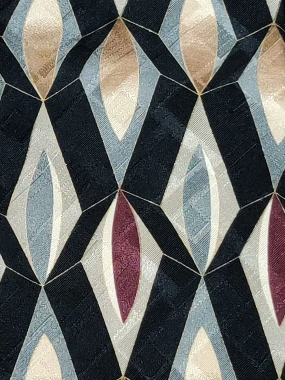 Conte di Milano Tie Black Geometric Burgundy Gold Gray Abstract Retro Vintage
